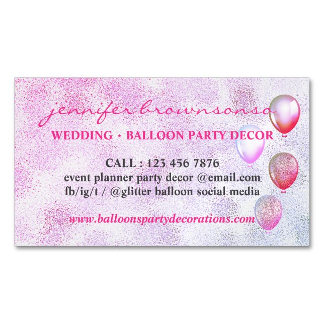 Party Celebration Occaise Planner Ballons Magnetische Visitenkarte (Vorderseite)