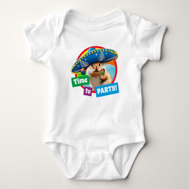 Party Chipmunk in Sombrero Baby Strampler (Vorderseite)