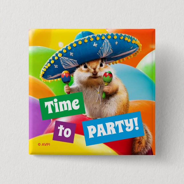 Party Chipmunk in Sombrero Button (Vorderseite)