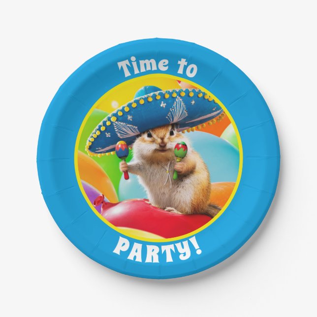 Party Chipmunk in Sombrero Pappteller (Vorderseite)