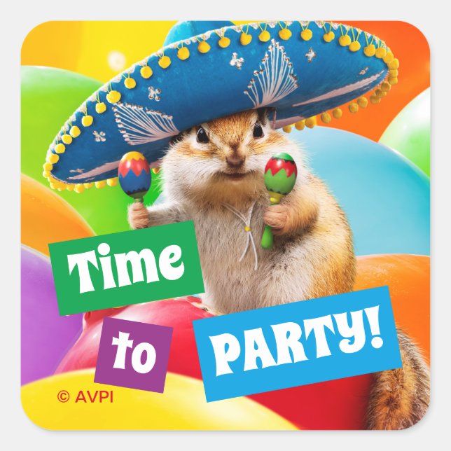 Party Chipmunk in Sombrero Quadratischer Aufkleber (Vorderseite)