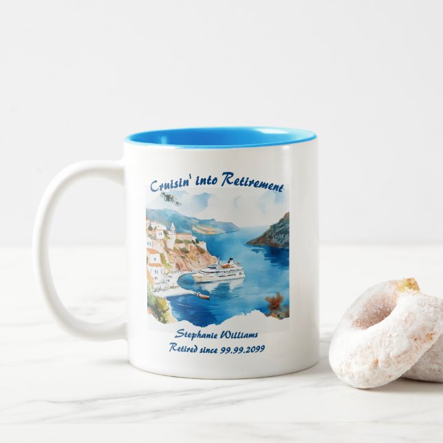 Party Cruising Destination Griechenland Zweifarbige Tasse (Mit Donut)