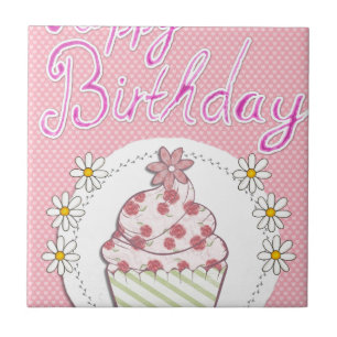 Party Cupcake Pink Happy Geburtstag Fliese