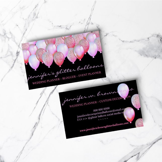 Party Decoration Glitzer Balloons Glitzern Pink Visitenkarte (Party Decoration Glitter Balloons Sparkles Pink Business Card)