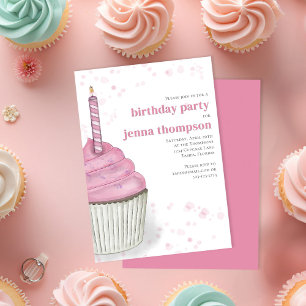 Party der ersten Geburtstagskarte Pink Cupcake Cus Einladung