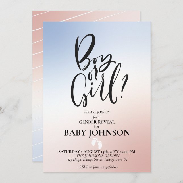 Party der Geschlechter Ombre Einladung. Mädchen od Einladung (Vorne/Hinten)