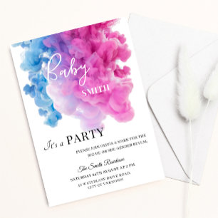 Party des Blauen und rosa Rauchens Baby Gender Rev Einladung