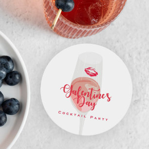 Party des Galentiner Tages Wasserfarbe Rosa Runder Pappuntersetzer