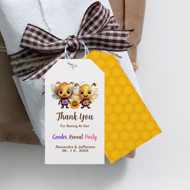Party des Geschlechts: Vielen Dank. Geschenkanhänger (Gender Reveal Party He or She Baby Bee Thank You Gift Tags)