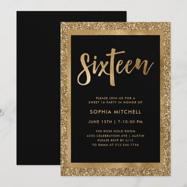 Party des Imitat-GoldGlitzer-| des Bonbon-16 Einladung (Vorne/Hinten)