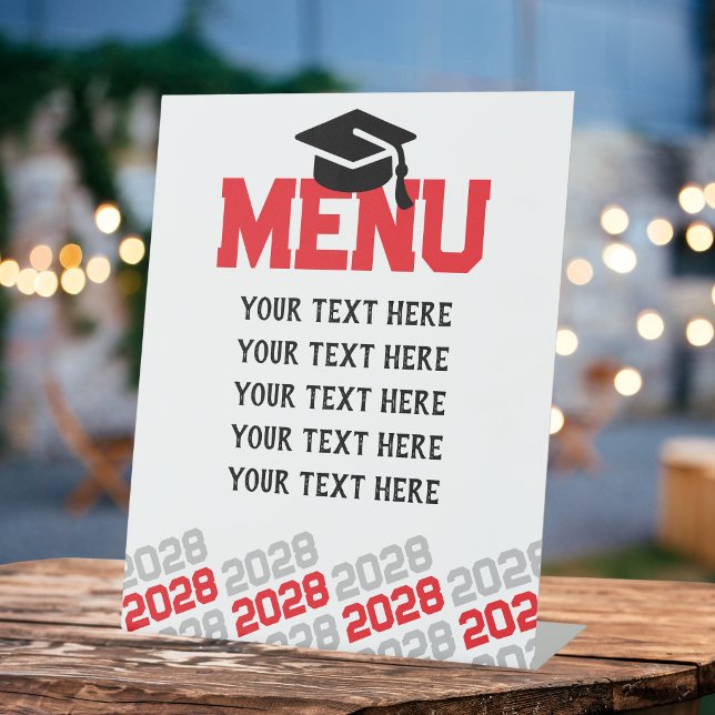 Party des Red & Silver Gray Abschluss Menüs Sockelschild (Red and Silver Grey Graduation Customizable Menu Table Sign. 3 Size Options)