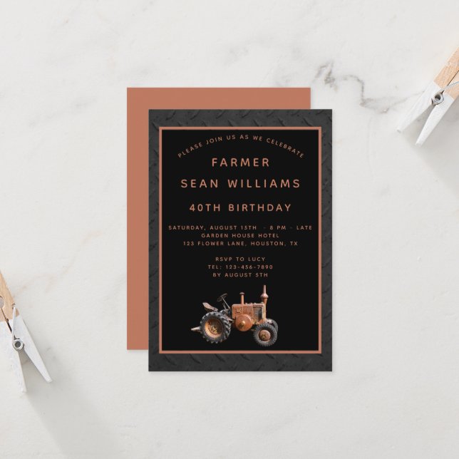 Party des Vintagen Bauern zum 40. Geburtstag Einladung (Vorderseite/Rückseite Beispiel)