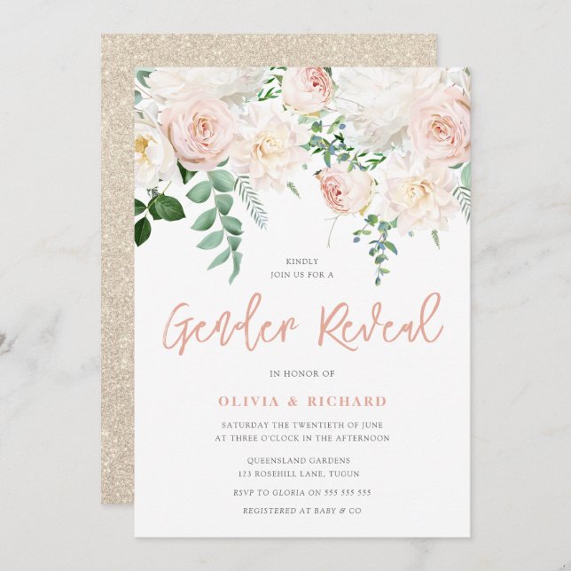 Party des wunderschönen Blush & White Floral Einladung (Vorne/Hinten)