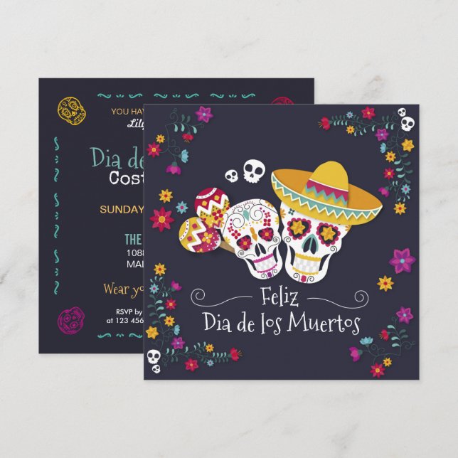 Party Dia de Muertos | Einladung (Vorne/Hinten)