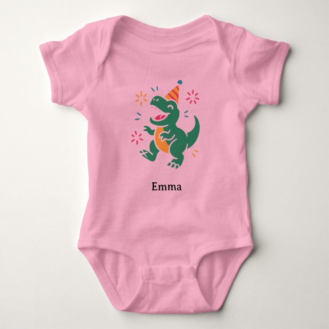 Party Dino Roar – Cute Birthday T-Shirt Design for Baby Strampler (Vorderseite)