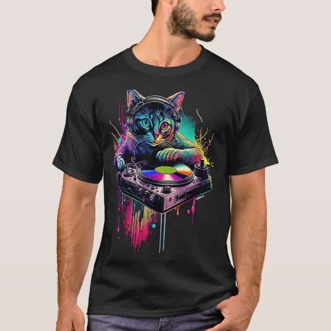 Party Disco Cat DJ Cat House Cat Rainbow DJ Cat Ki T-Shirt (Vorderseite)