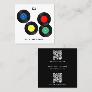 Party-DJ Deejay Retro-Vinyl-Schallplatte 2 QR-Code Quadratische Visitenkarte
