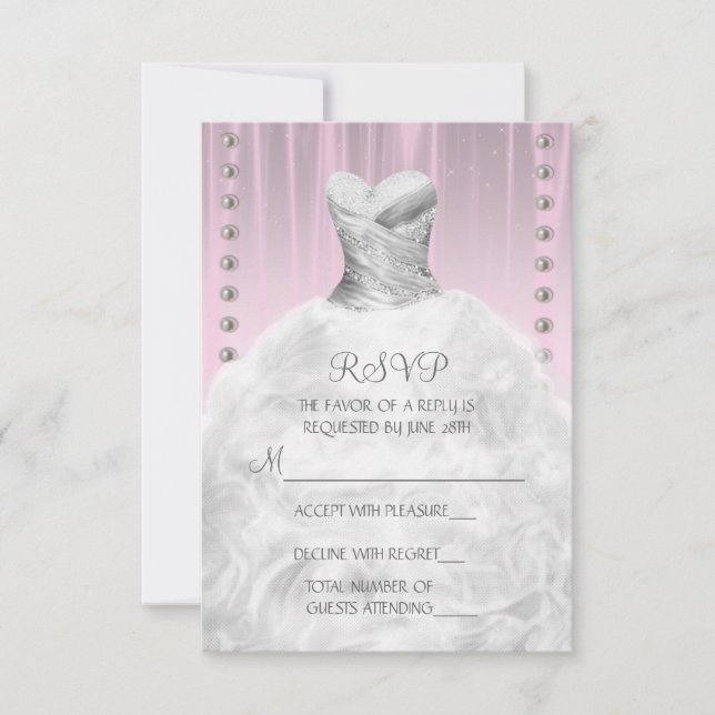 Party Dress and Pearls Pink Quinceanera UAWG RSVP Karte (Vorderseite)