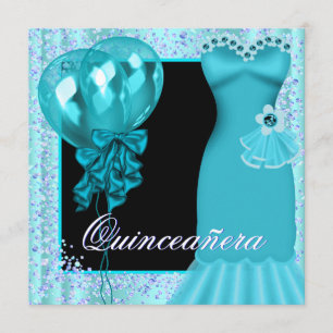 Party Dress Balloons Lila Aquamarin Blue Quinceane Einladung