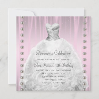 Party Dress Pearls Pink Quinceanera Einladung