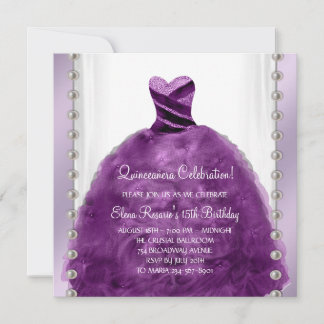Party Dress Pearls Plum Lila Quinceanera Einladung