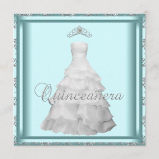 Party Dress Tiara Aquamarin Blue White Quinceanera Einladung