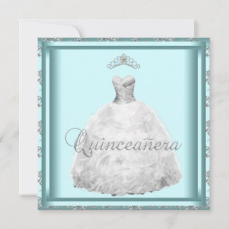 Party Dress Tiara Aquamarin Blue White Quinceanera Einladung