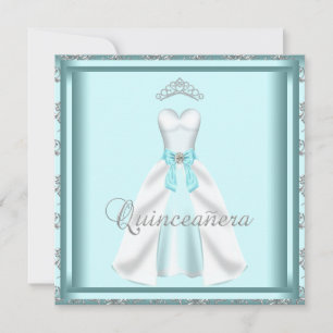 Party Dress Tiara Aquamarin Damask Quinceanera Einladung