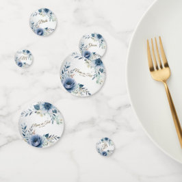 Party Dusty Blue Wasserfarben Blumen Silber Elegan Konfetti