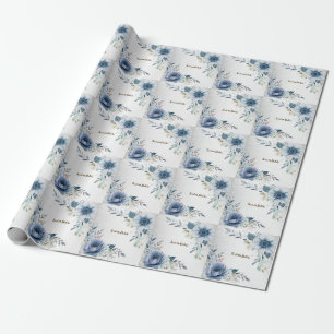 Party Dusty Blue Watercolor Blume Silber Elegant Geschenkpapier