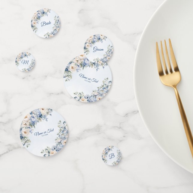 Party Dusty Blue Watercolor Elfenbeinfarbene Blume Konfetti (Gruppe)