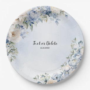 Party Dusty Blue Watercolor Elfenbeinfarbene Blume Pappteller