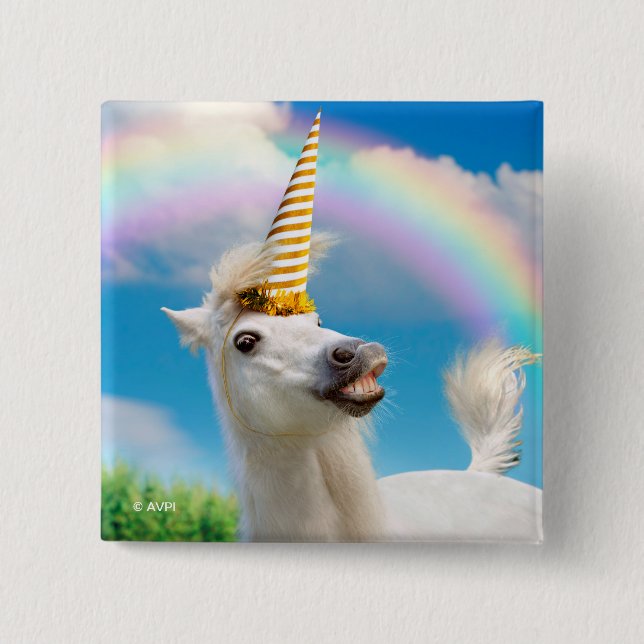 Party Einhorn und Regenbogen Button (Vorderseite)