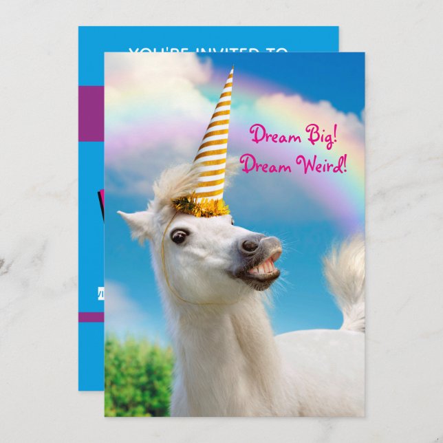 Party Einhorn und Regenbogen Einladung (Vorne/Hinten)