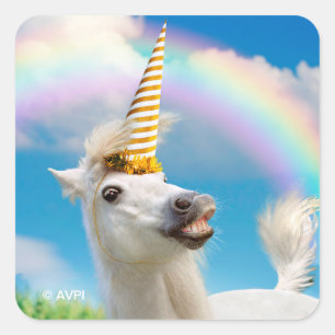 Party Einhorn und Regenbogen Quadratischer Aufkleber