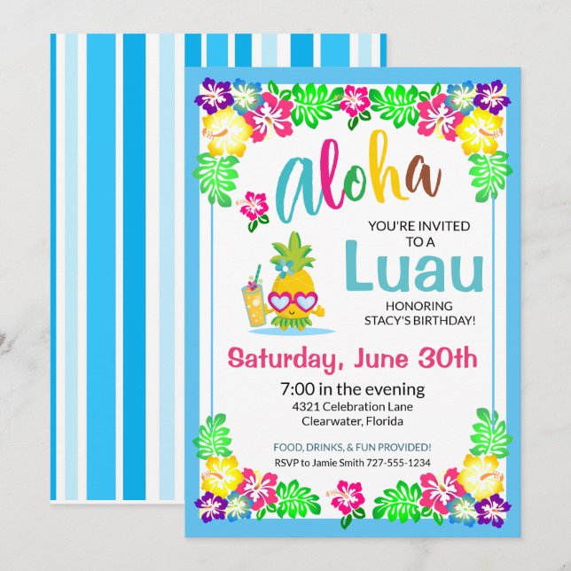 Party Einladung Aloha Tropical Luau (Vorne/Hinten)