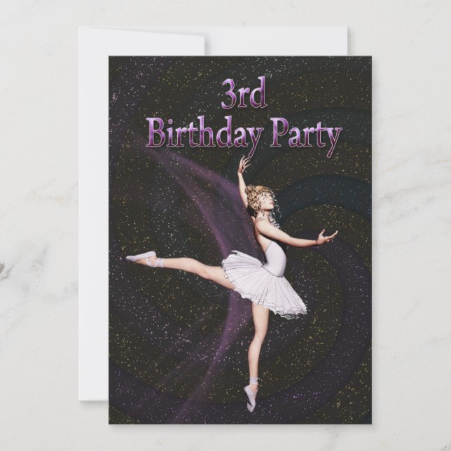 Party Einladung Ballerina 3. Geburtstag (Vorderseite)
