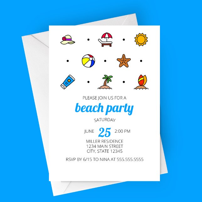 Party Einladung der Beach Icons (Minimalist Modern Beach Line Icons Beach Party Invitation)