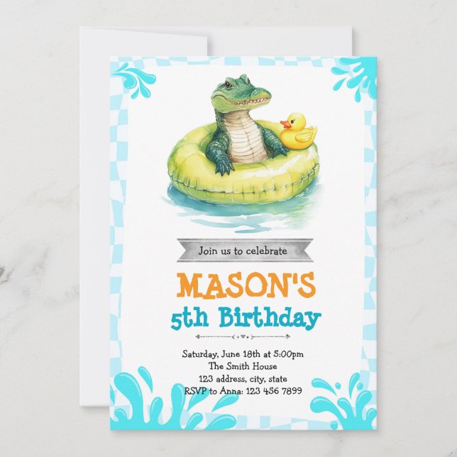 Party Einladung des Alligatorpools (Vorderseite)