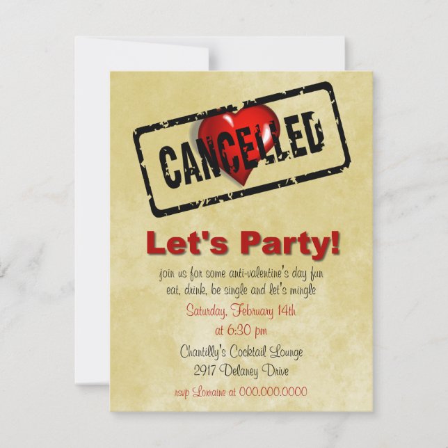 Party Einladung des Anti-Valentinstag-Single (Vorderseite)