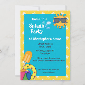 Party Einladung des farbenfrohen Splash für Kinder