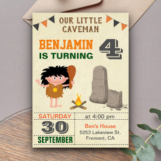 Party Einladung des prähistorischen Caveman Kinder