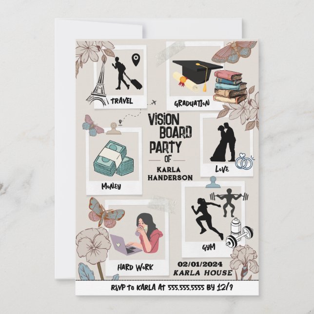 Party Einladung des Vision Board, Traumvision Invi (Vorderseite)