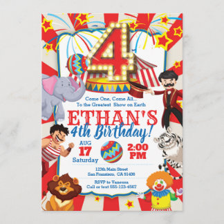 Party Einladung des Zirkus am 4. Geburtstag