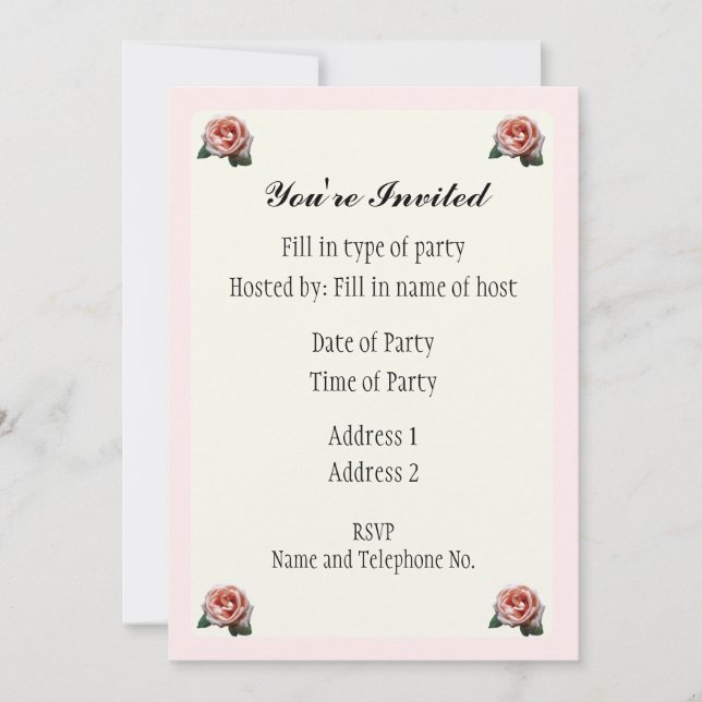 Party Einladung - Design der Rose (Vorderseite)