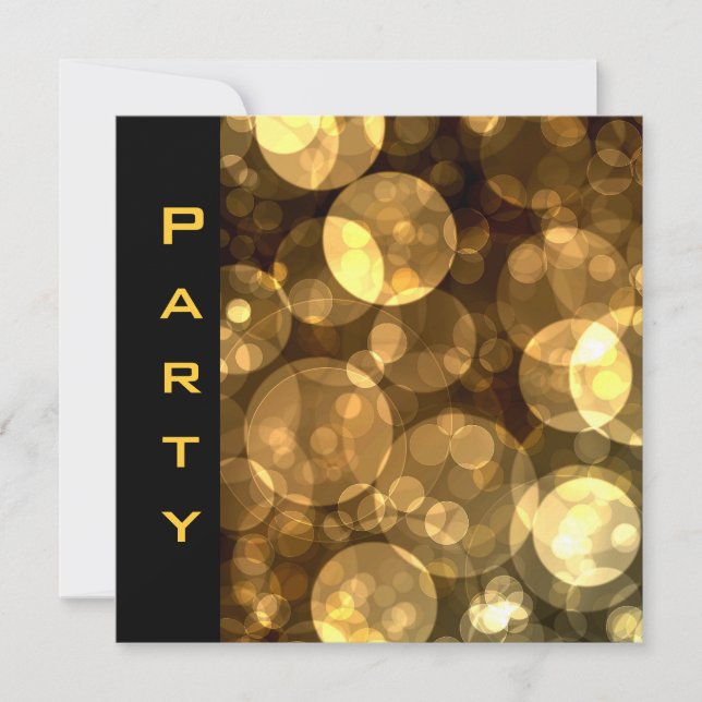 Party Einladung Feathers Black Gold Bubbles (Vorderseite)