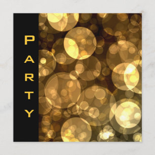 Party Einladung Feathers Black Gold Bubbles