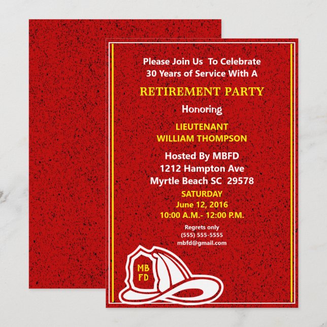 Party Einladung für das Ruhestand von Feuerwehrleu (Vorne/Hinten)