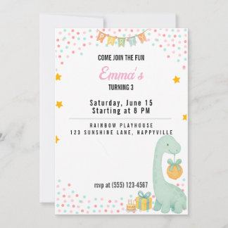 Party Einladung Geburtstag Girl 3 Dino