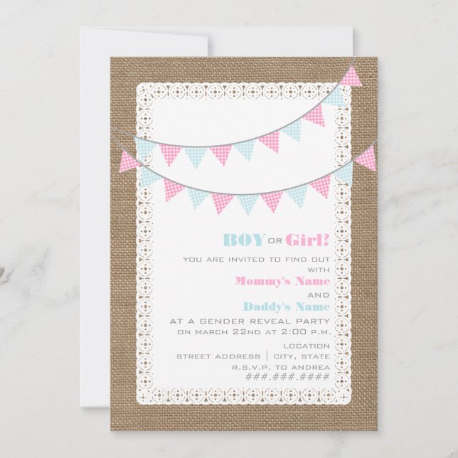 Party Einladung Gingham Bunting Gender Reveal (Vorderseite)
